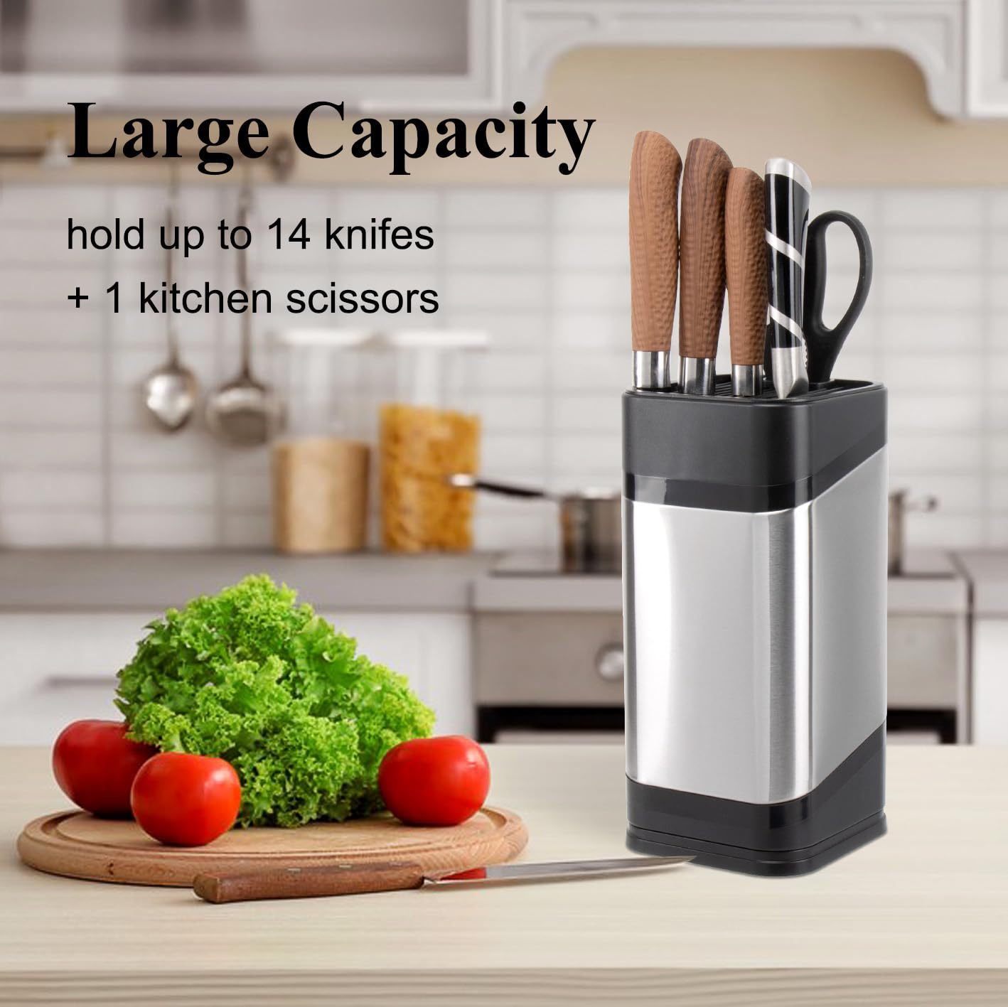 RedCall stainless steel knife block interior shows durable, blade-friendly slots.