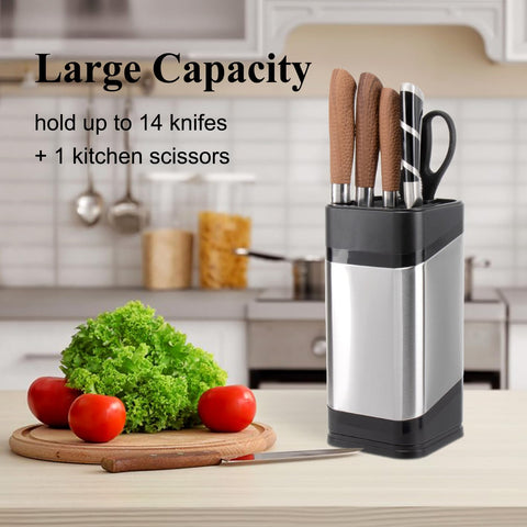 RedCall stainless steel knife block interior shows durable, blade-friendly slots.