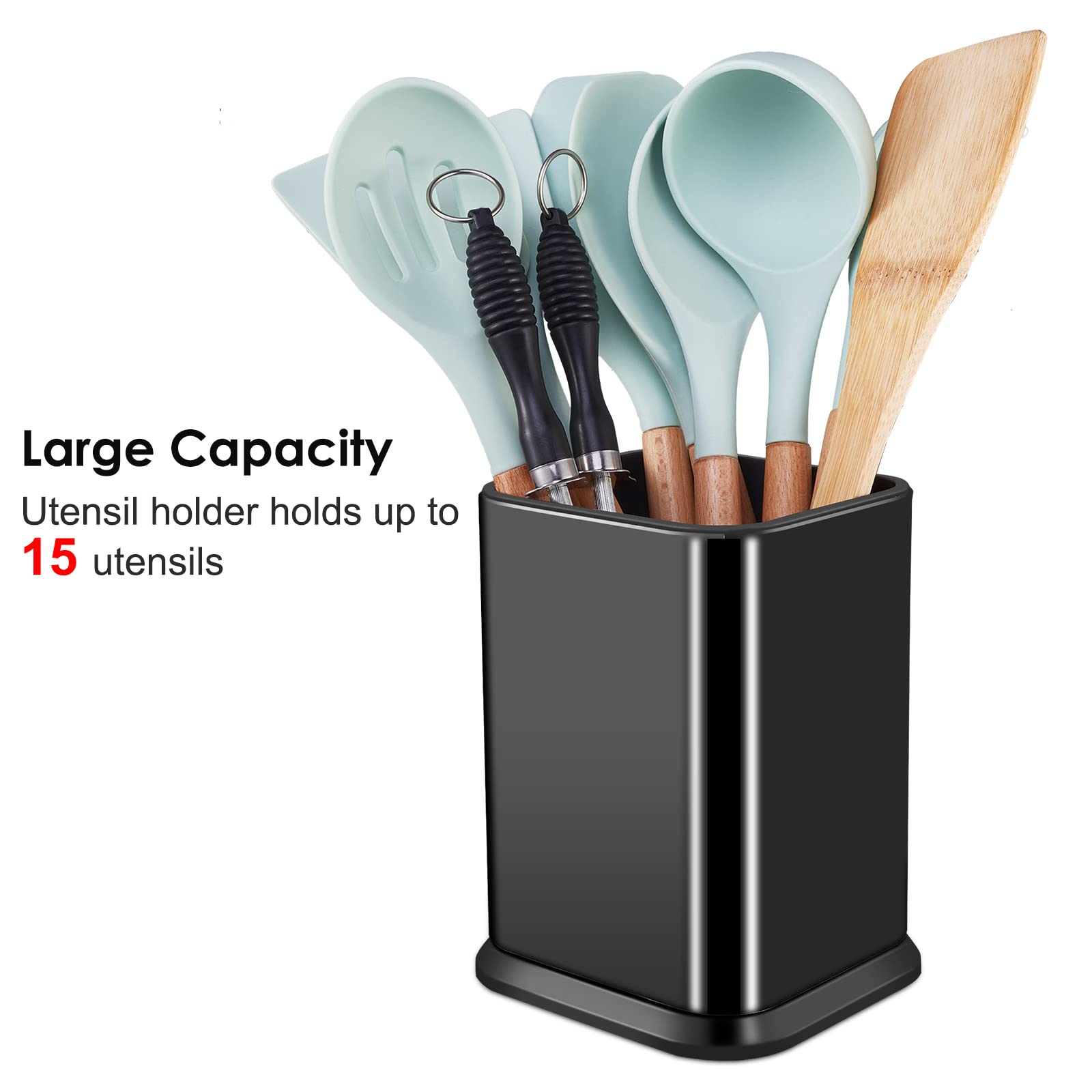 RedCall utensil crock features a wide bottom for stable use on the counter.
