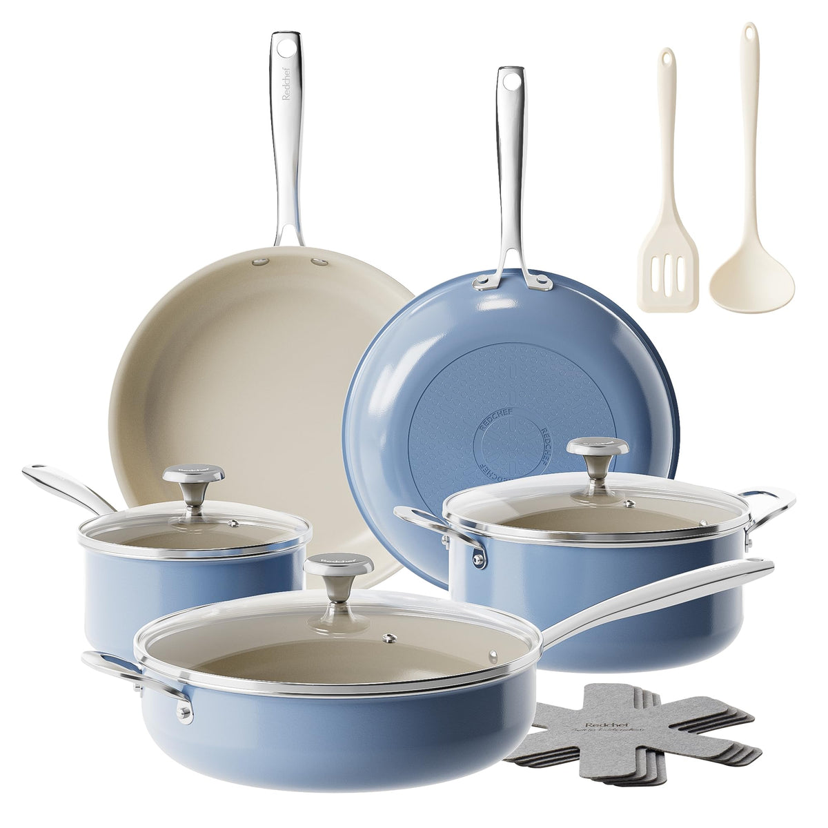 Redchef 9-5in frying pan with ceramic nonstick coating for easy food release.
