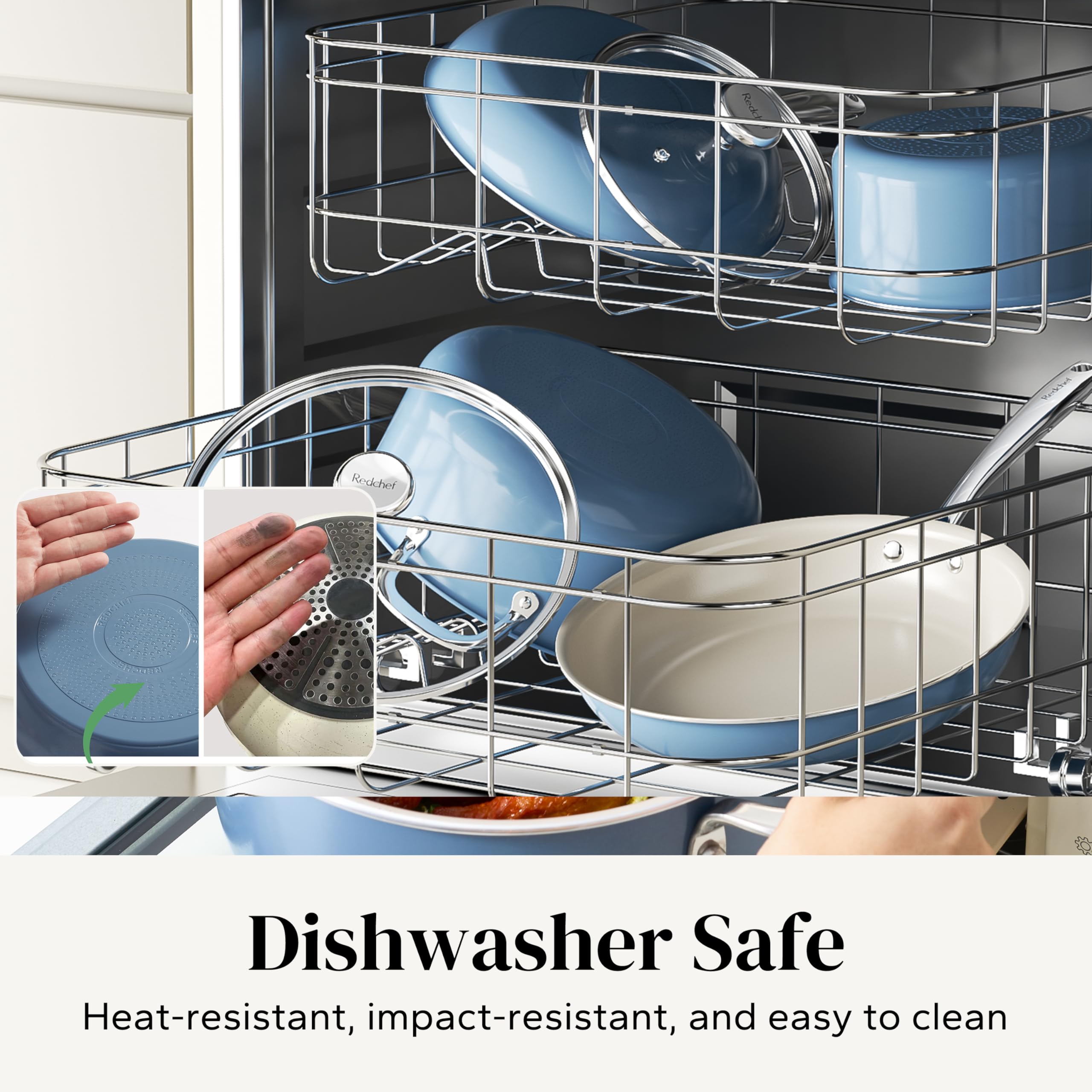 Redchef glass lids demonstrate transparent boil-through and safe monitoring.