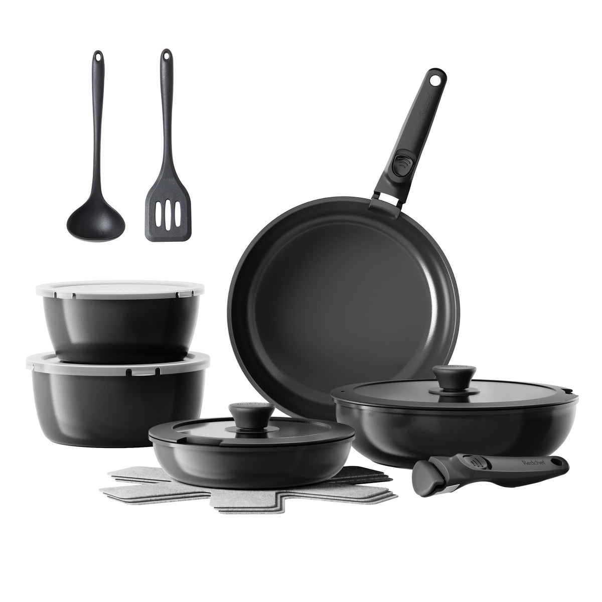 Redchef 16-piece ceramic cookware set in kitchen for versatile, non-toxic cooking
