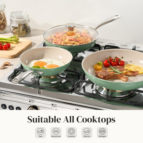 Redchef induction-safe pans compatible with all cooktops.
