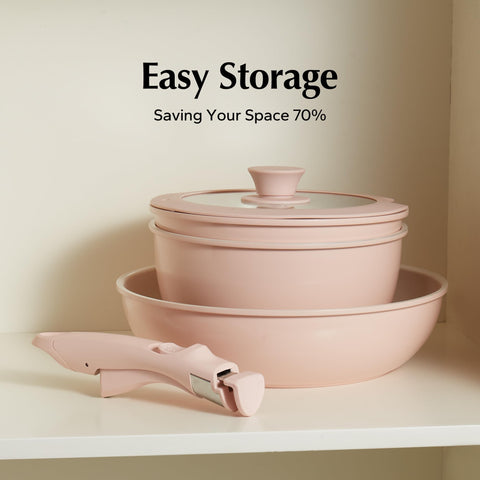 Redchef removable handle shown for compact stack storage benefits
