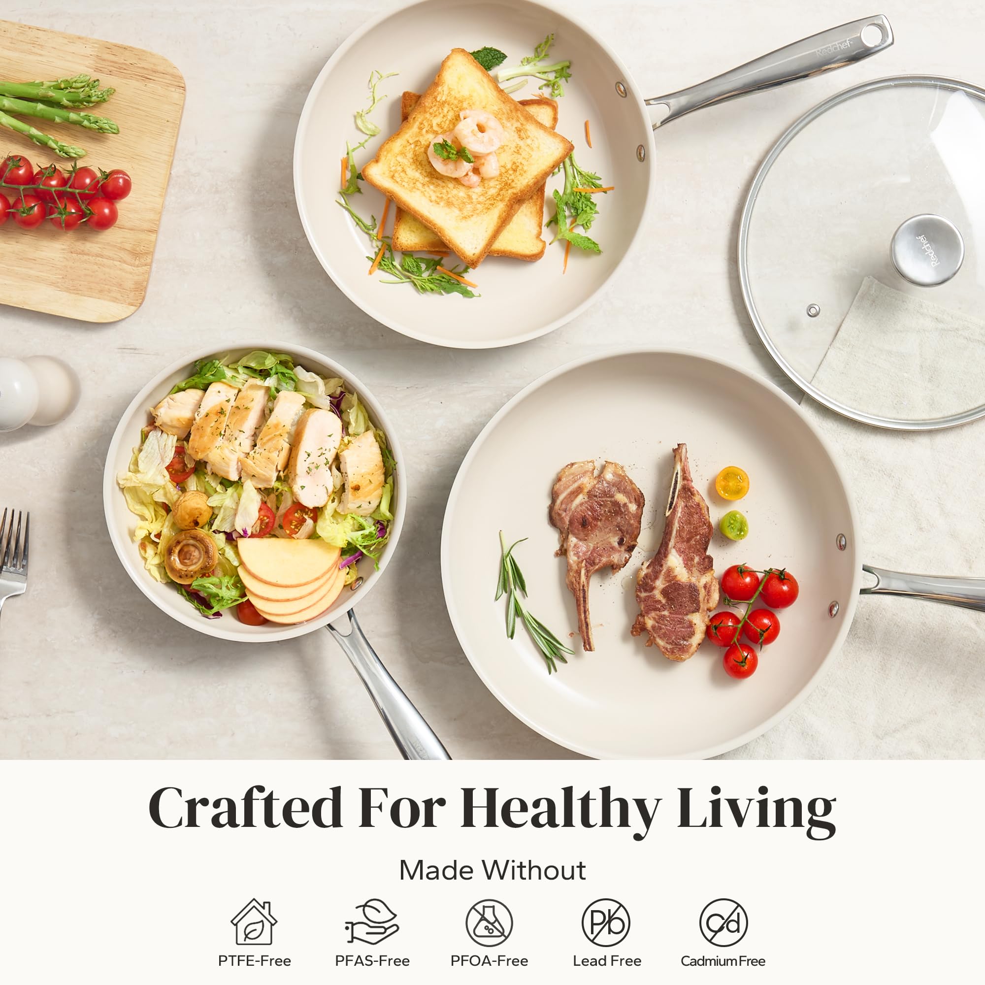 Redchef tempered glass lid, clear view during cooking and steaming.