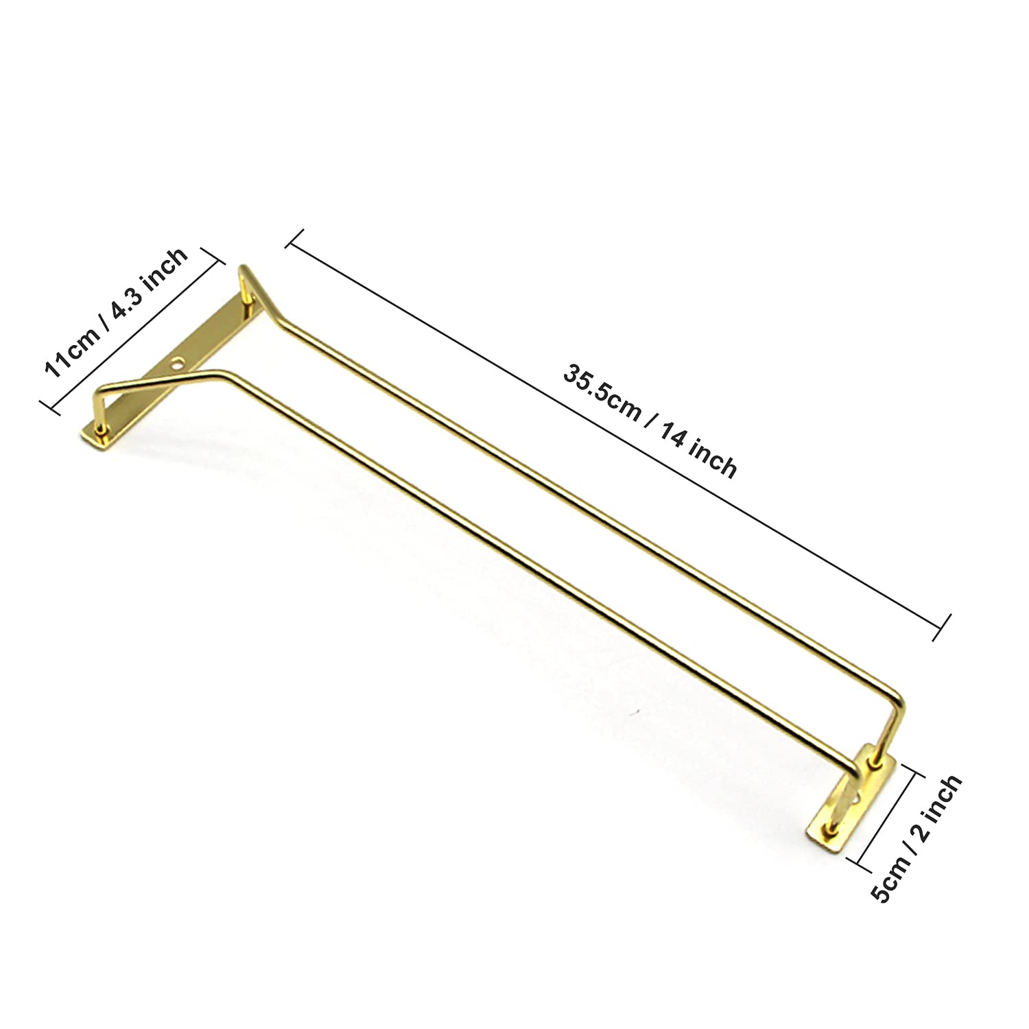 RedDreamer gold wine glass rack side-angle under cabinet demonstrates convenient hanging storage.