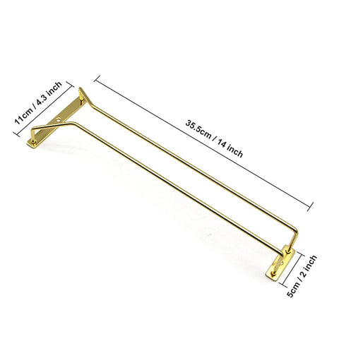 RedDreamer gold wine glass rack side-angle under cabinet demonstrates convenient hanging storage.