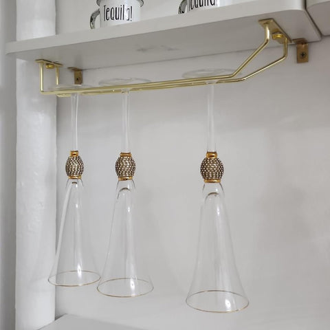 RedDreamer under-cabinet stemware rack shows hardware for easy installation and organization.