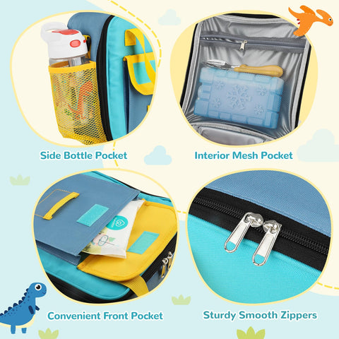 REDSHELL lunch box side view, water bottle holder keeps drinks accessible.