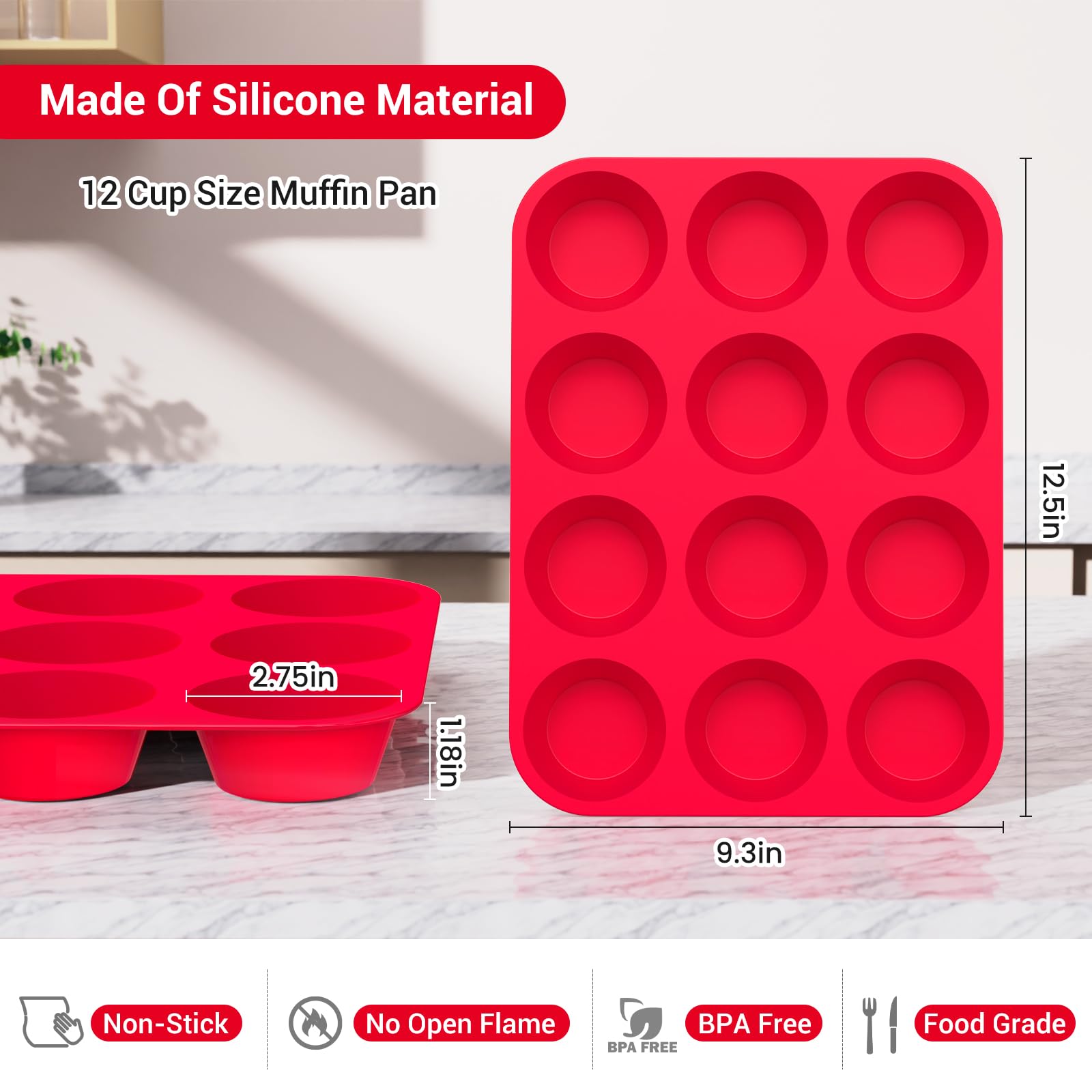 Redfly BPA-free silicone muffin pan ensures safe, durable baking for daily use.