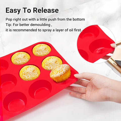 Nonstick surface helps muffins pop out cleanly on the Redfly silicone muffin pan.