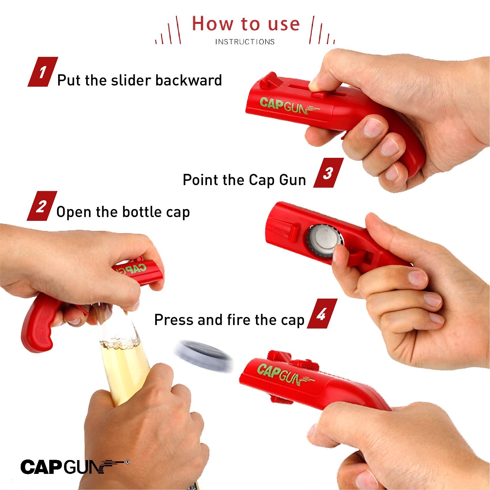 Redomm cap gun opener features magnetic mouth, secure cap removal and easy reuse.