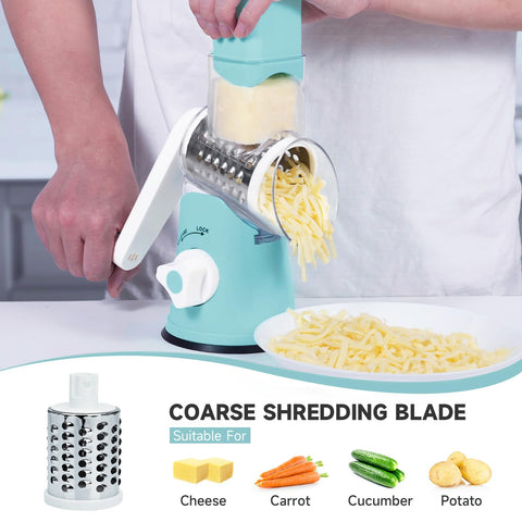 REDPANT grater slices vegetables with the slicer blade for quick salads.