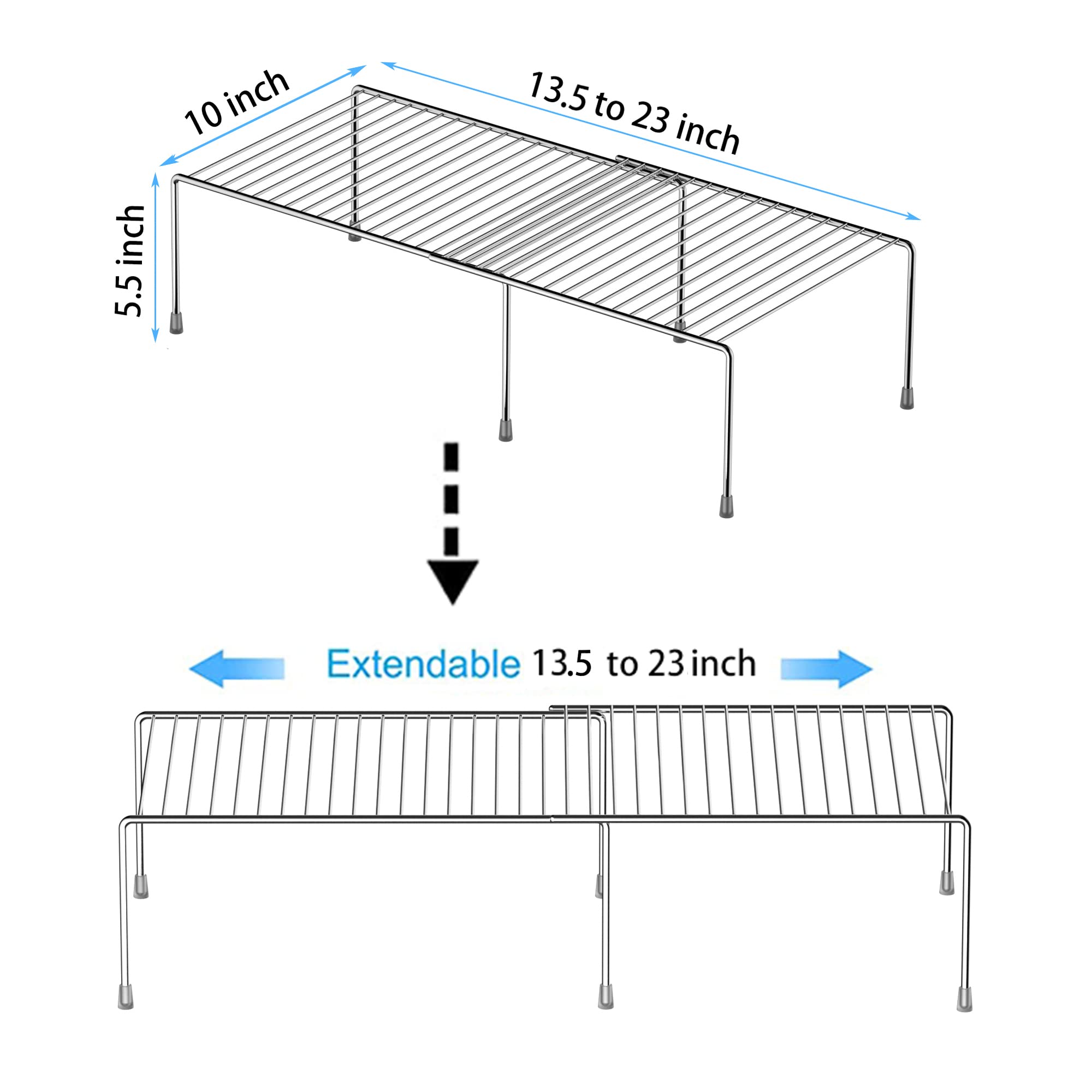 Redrubbit expandable metal kitchen shelf in chrome finish adds a modern touch.
