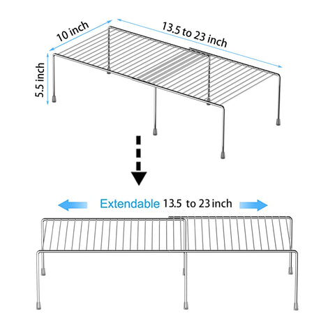 Redrubbit expandable metal kitchen shelf in chrome finish adds a modern touch.