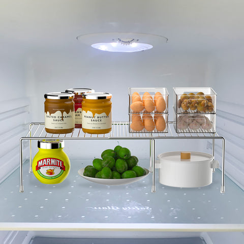 Redrubbit expandable metal kitchen shelf with drying mesh enhances air circulation.