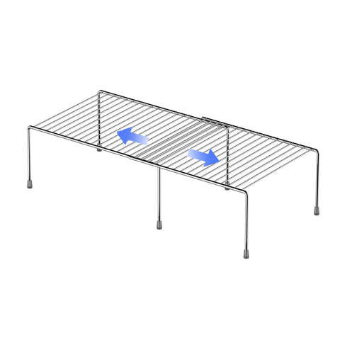 Redrubbit expandable metal kitchen shelf, extended length for versatile space customization.