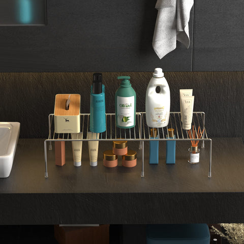 Redrubbit modern design chrome shelf complements kitchen aesthetics while boosting organization.