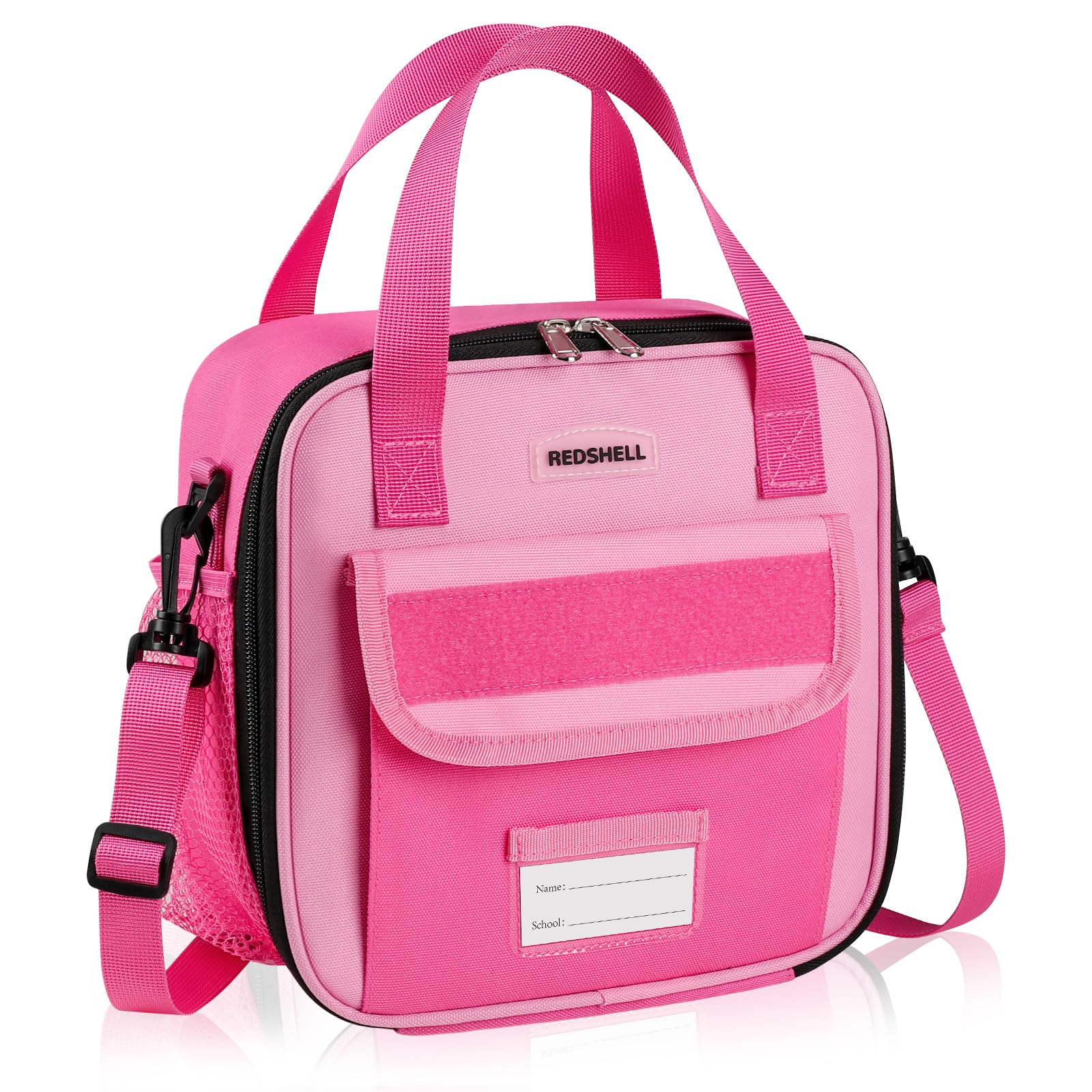 REDSHELL Tactical Lunch Box Kids rose red front view showing spacious main compartment for school meals.