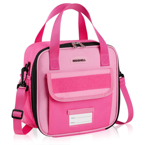 REDSHELL Tactical Lunch Box Kids rose red front view showing spacious main compartment for school meals.