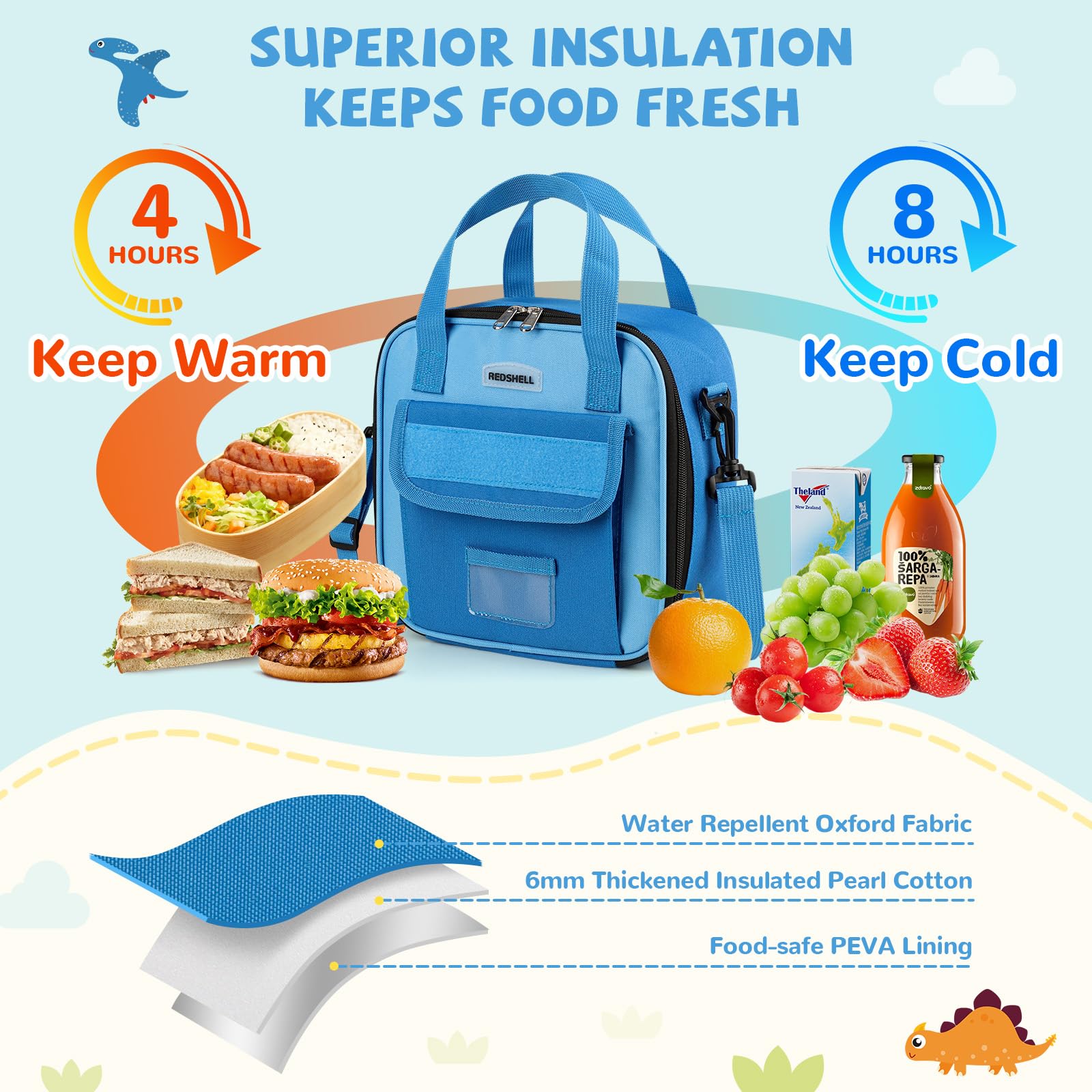 REDSHELL lunch box detachable name tag prevents mix-ups at school.