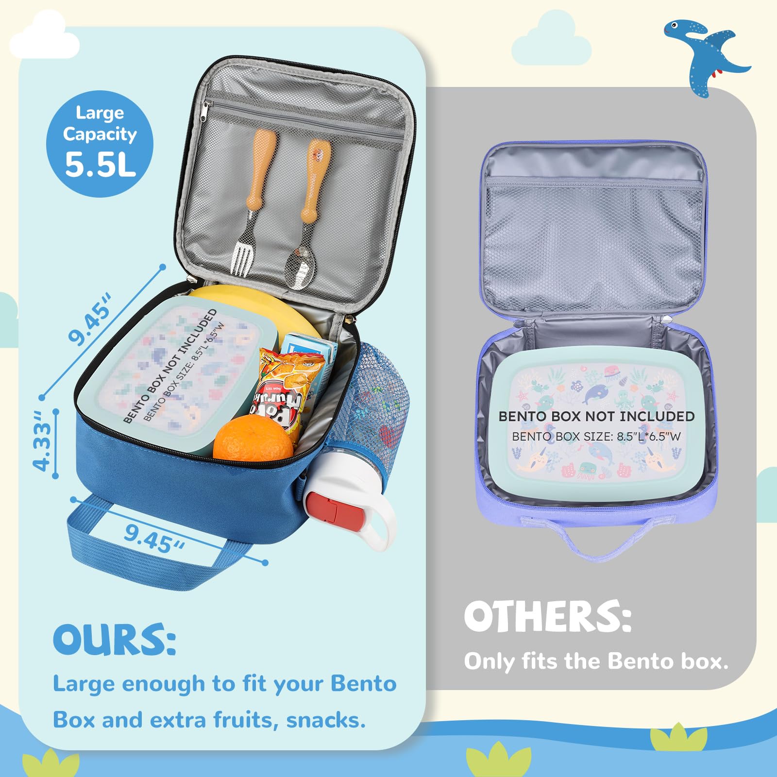 REDSHELL Lunch Box side pocket keeps water bottle within easy reach.
