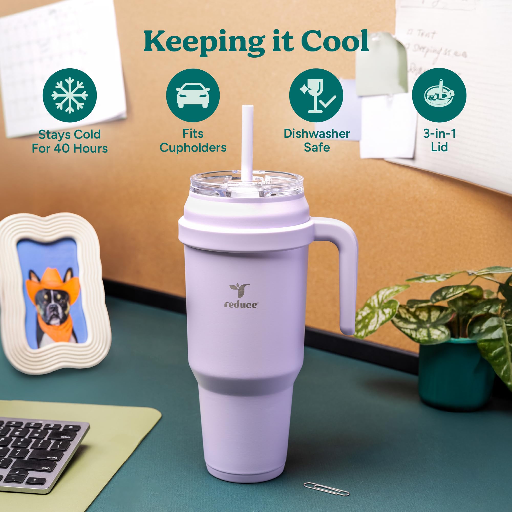 REDUCE 50 oz tumbler with Soft Sit base prevents spills and protects surfaces