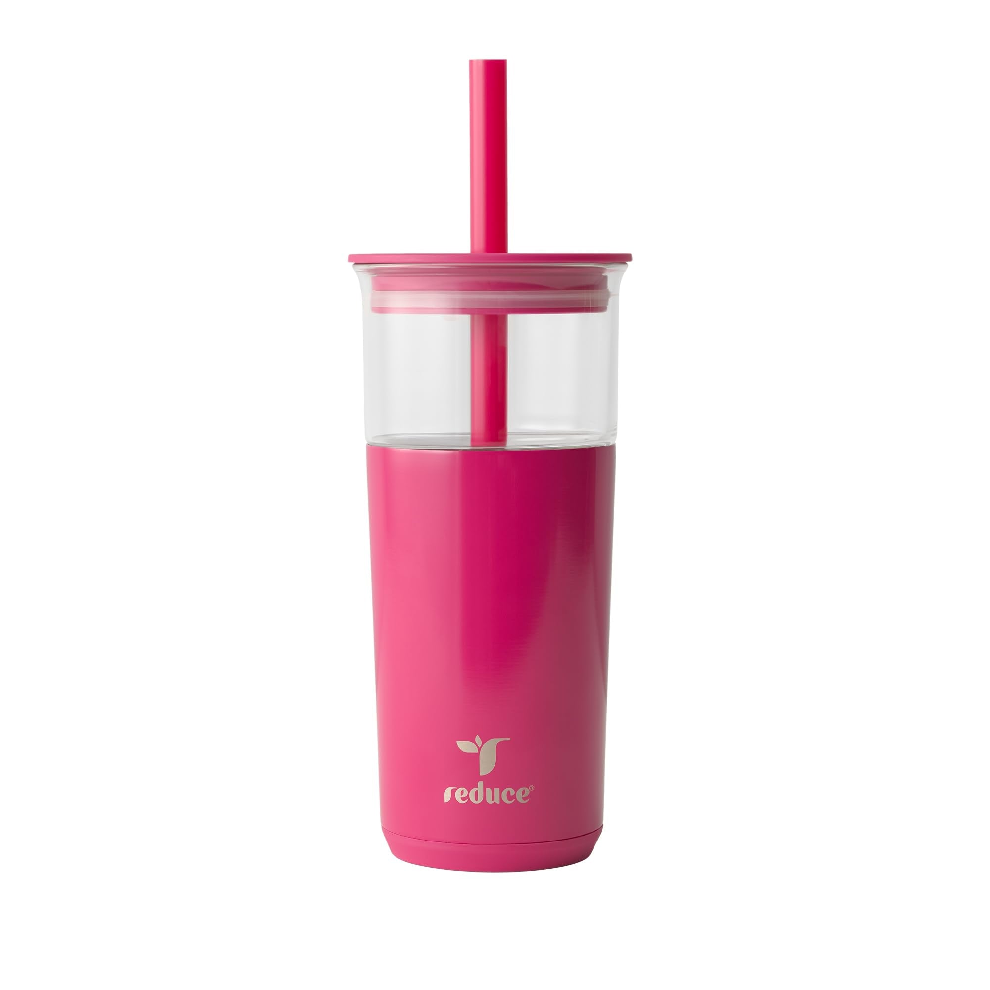 REDUCE Aspen 20oz glass tumbler with lid and straw keeps drinks cold for hours.