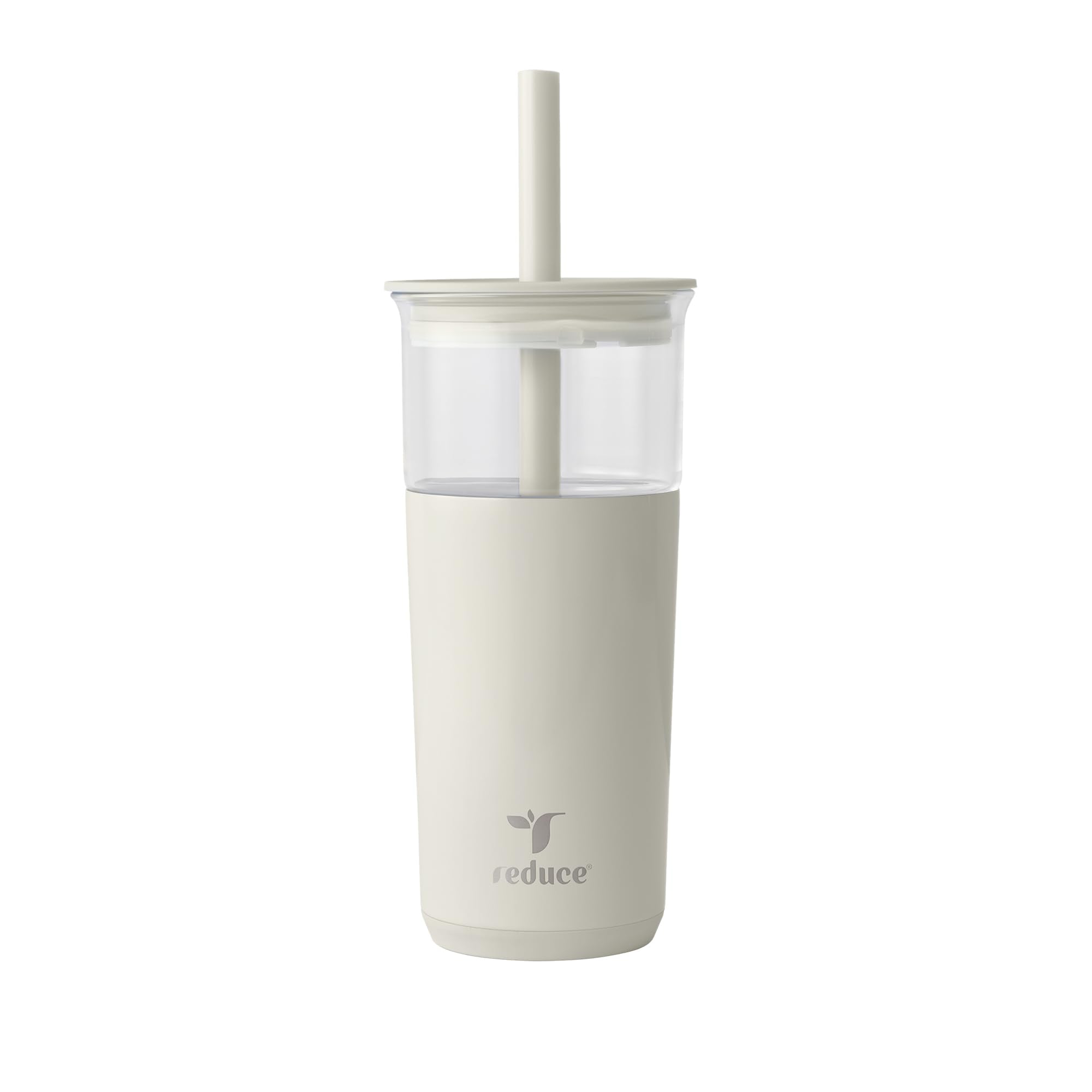 REDUCE Aspen 20oz glass tumbler with lid keeps drinks cold on the go.