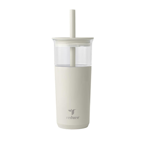 REDUCE Aspen 20oz glass tumbler with lid keeps drinks cold on the go.