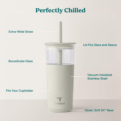 REDUCE Aspen borosilicate glass offers durable, chemical-free sipping.