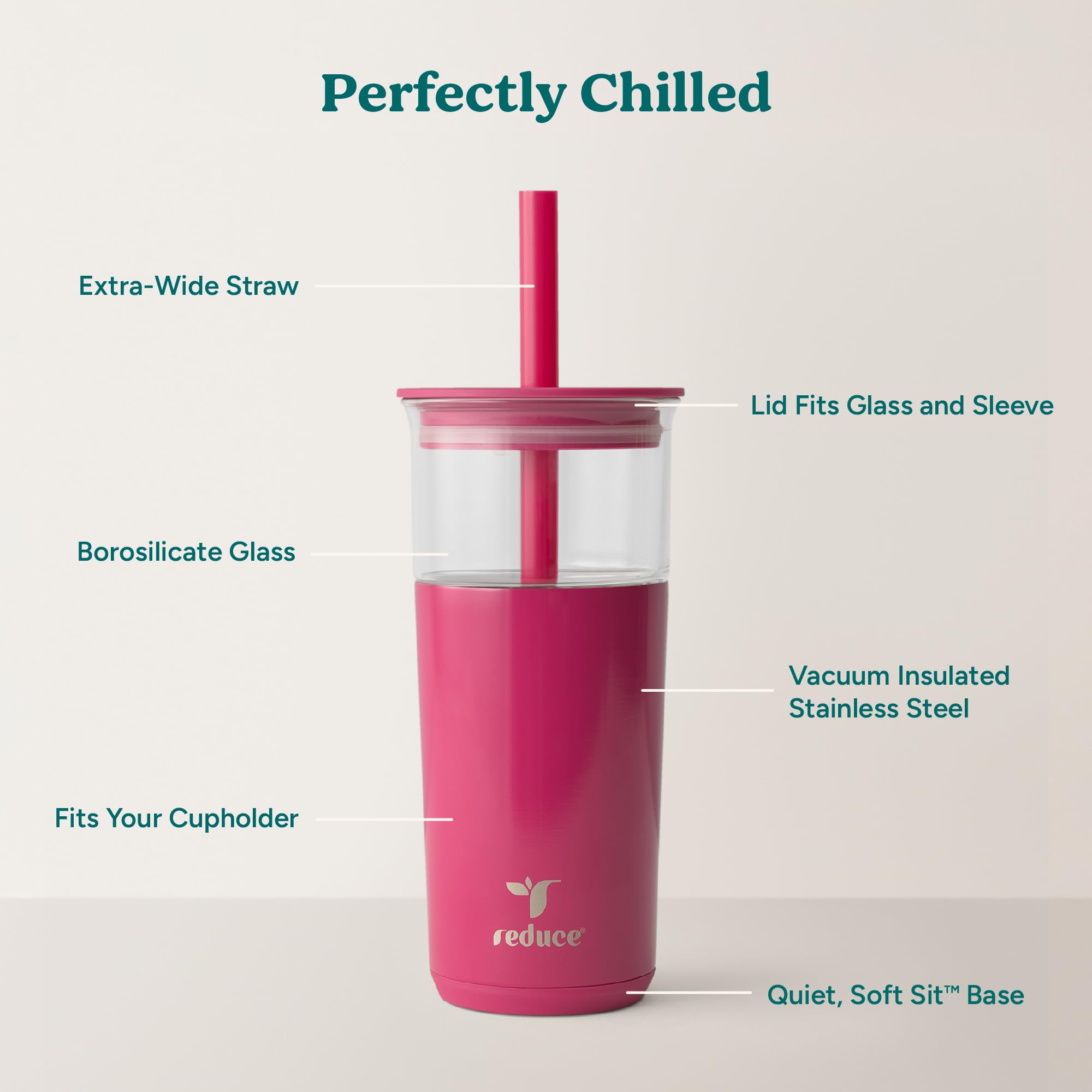 REDUCE Aspen vacuum-insulated sleeve maintains cold drinks longer during commutes.