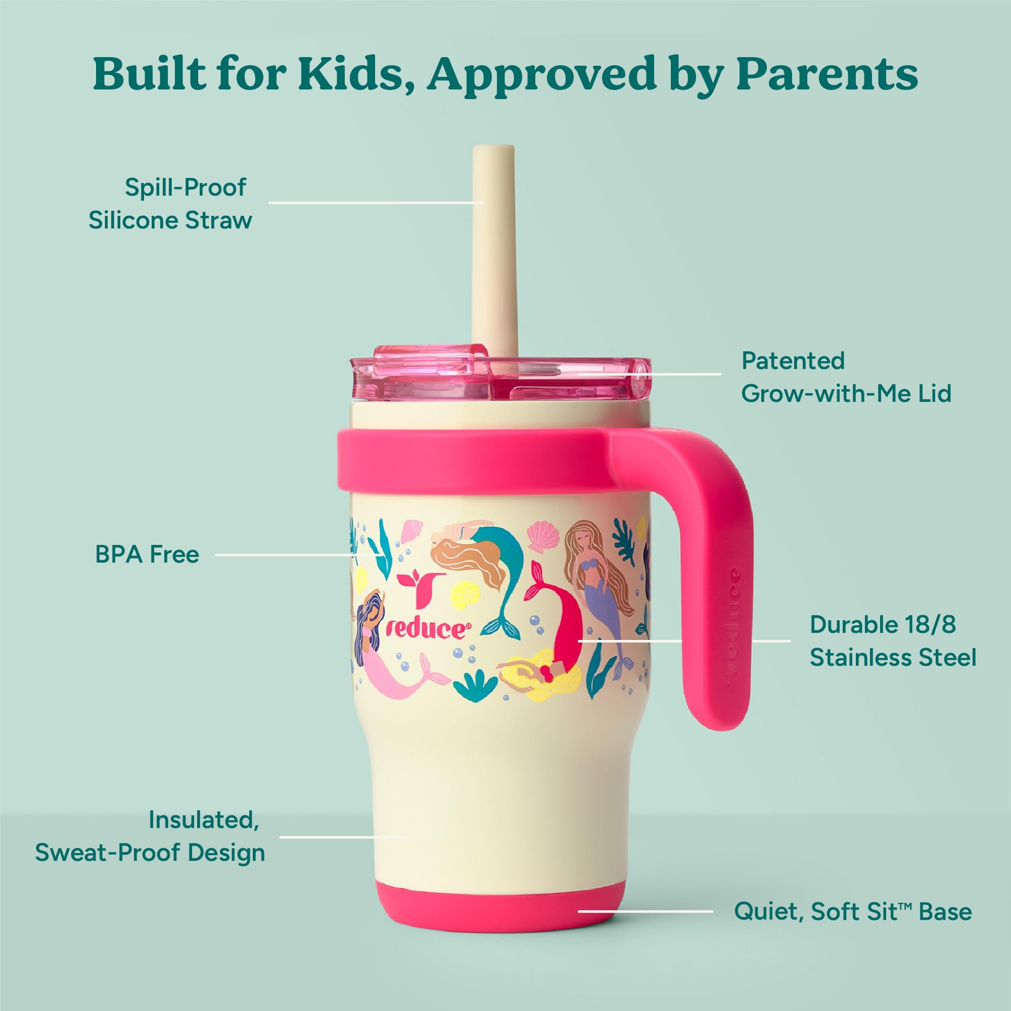 REDUCE Coldee tumbler with ergonomic handle for easy gripping by kids.