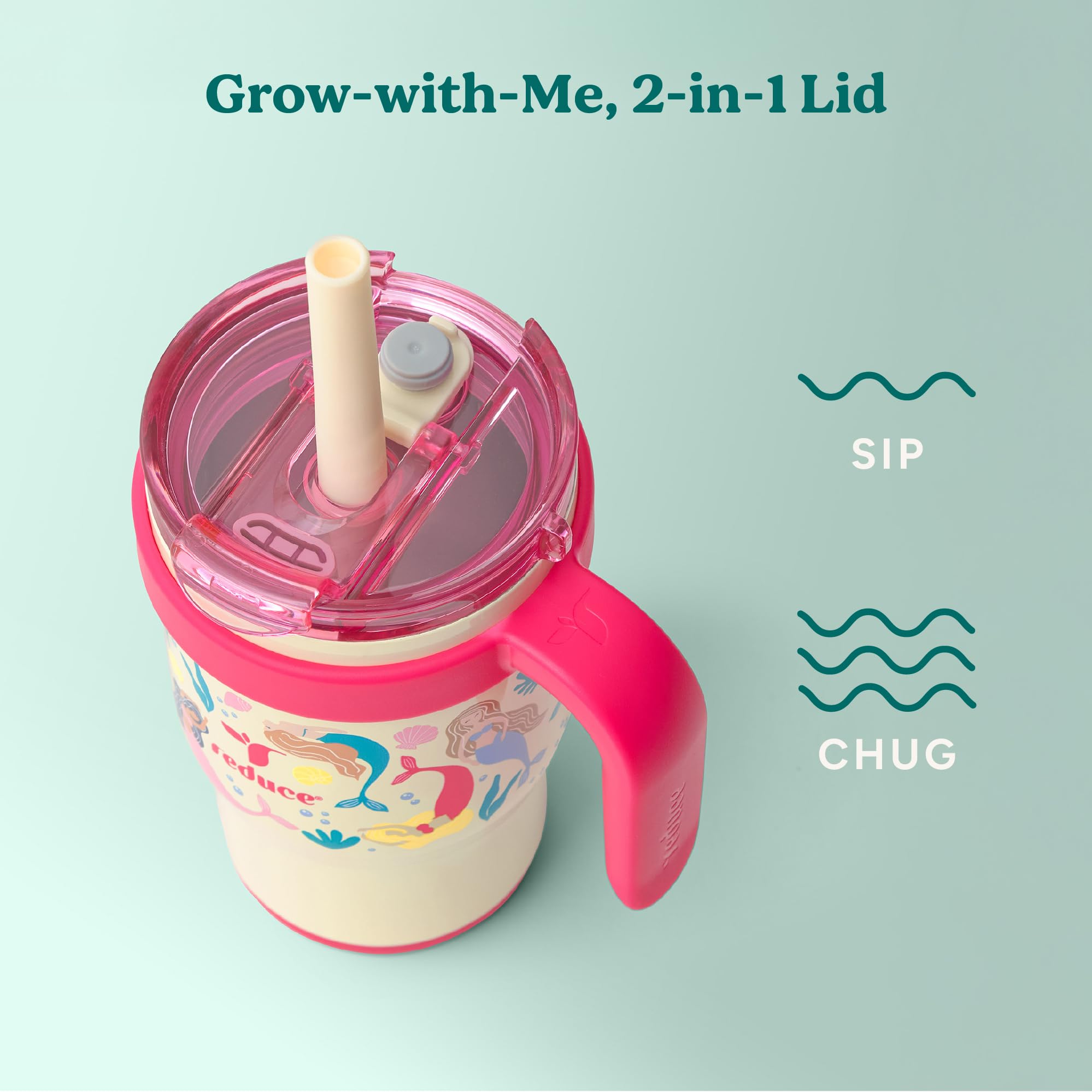REDUCE Coldee reusable silicone straw included for gentle chewing and hydration.