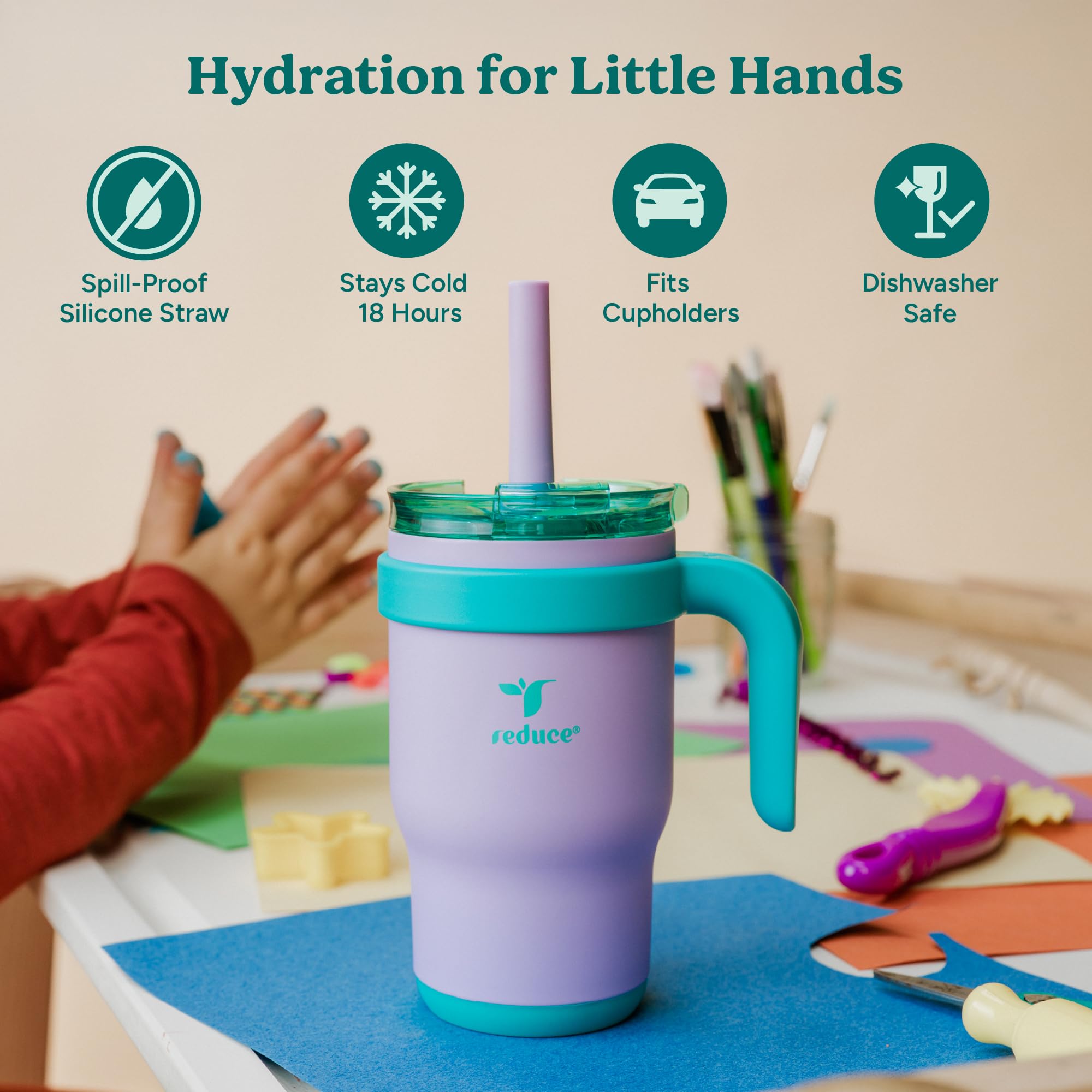 REDUCE Coldee 3-in-1 lid supports sipping, drinking, or gulping for growing kids.