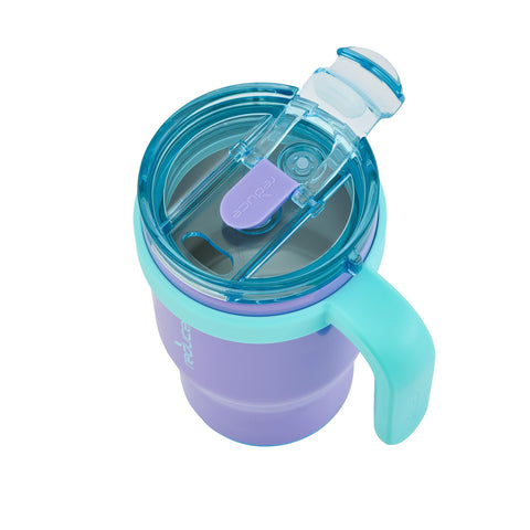 Chew-resistant straw supports comfortable sipping during activities.