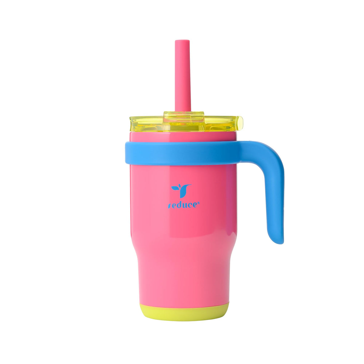 REDUCE Coldee kid tumbler with pink lid for spill-free car trips.