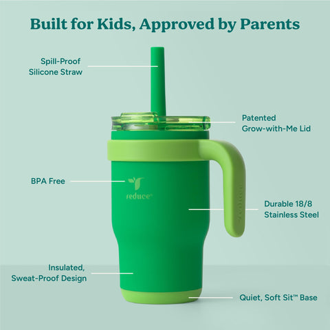 REDUCE Coldee Kids Tumbler spill-proof feature keeps drinks contained on car rides and strollers.