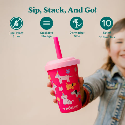 Reduce GoGo spill-proof straw shows mess-free sipping during playtime.