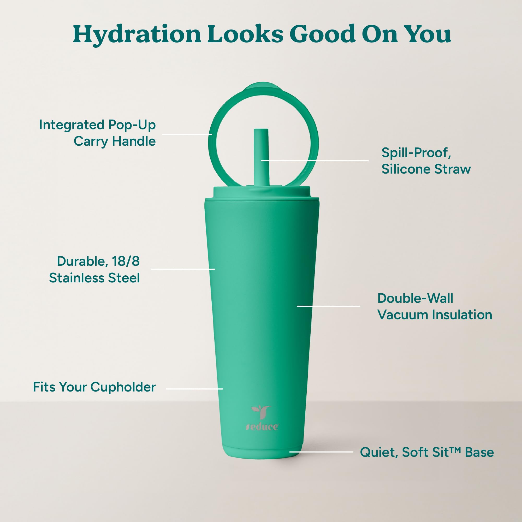 REDUCE Halo cupholder-friendly design fits most vehicles and gym equipment
