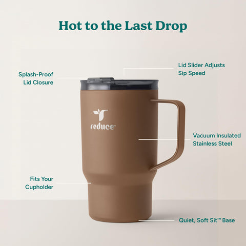 REDUCE Hot1 18 oz capacity supports daily caffeine needs.