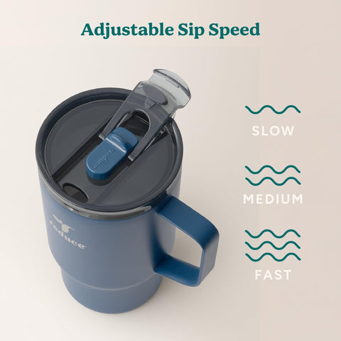 REDUCE Hot1 temperature lid with slider enables controlled sipping throughout the day.