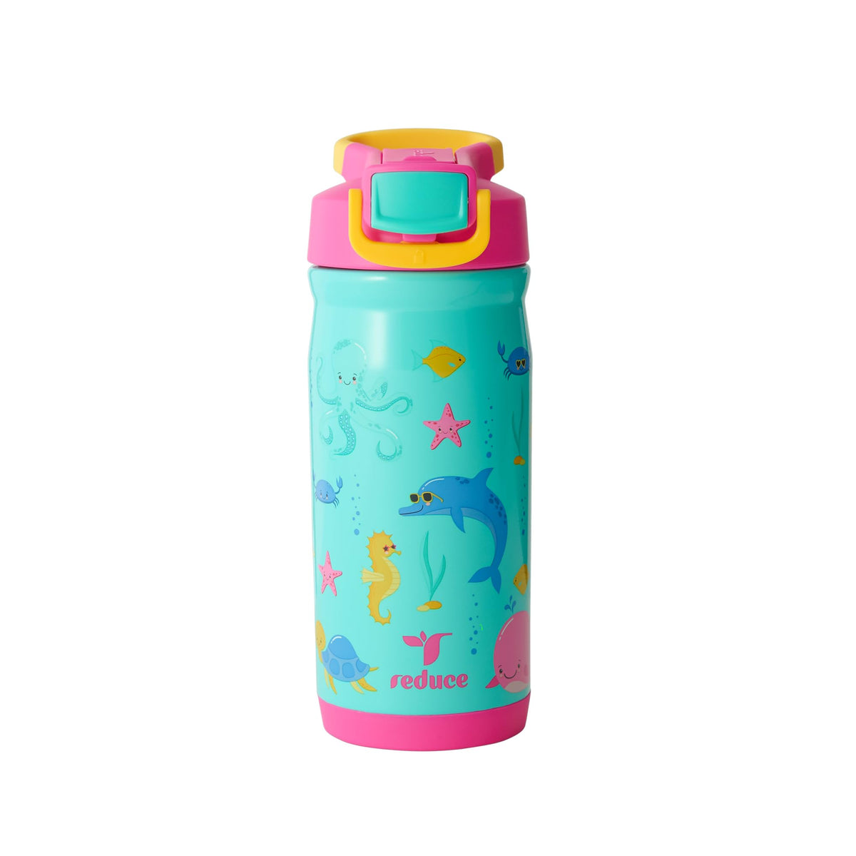 REDUCE Hydrate Pro Kids 14oz bottle front view keeps drinks cool during school days.