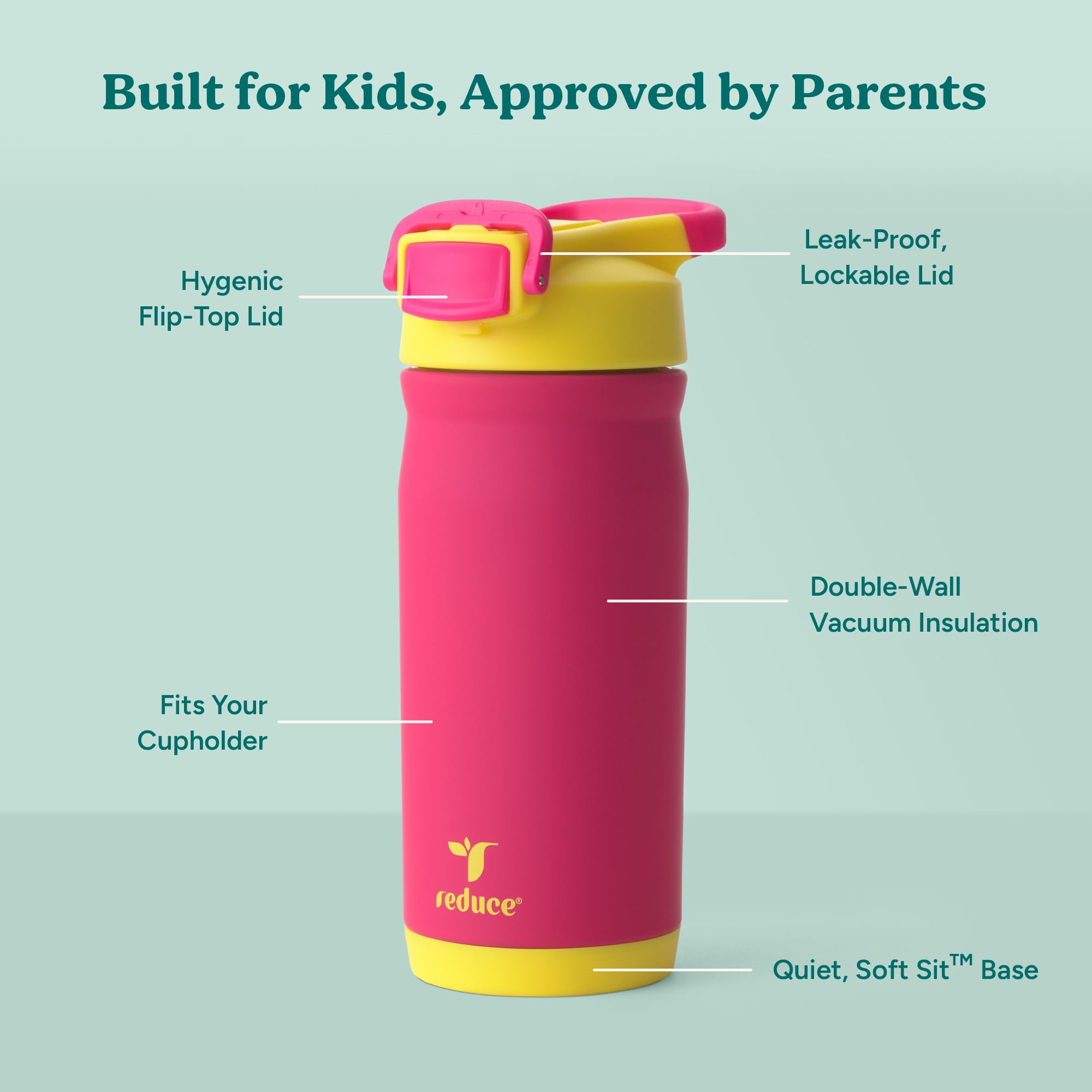 REDUCE Hydrate Pro Kids bottle with lid open and straw ready for refills