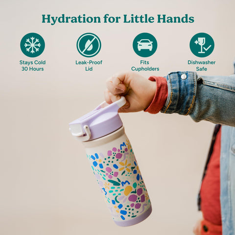 REDUCE Hydrate Pro Kids bottle side view highlighting compact size for backpacks