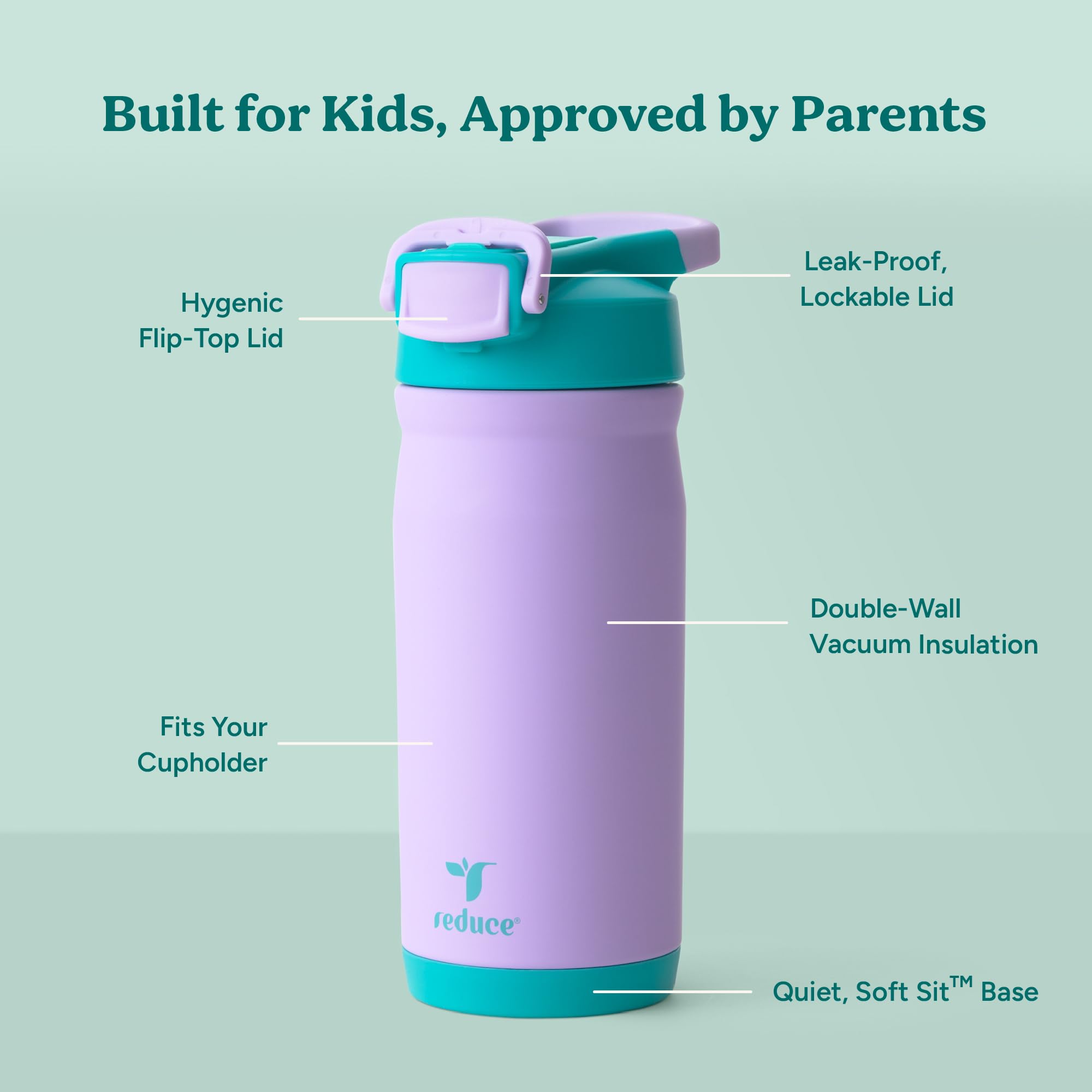 REDUCE Hydrate Pro Kids bottle backpack compatibility shows fit in bags and cupholders