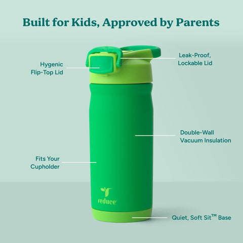 REDUCE Hydrate Pro Kids bottle side view showing compact footprint.