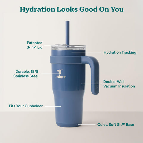 Reduce reusable straw included for convenient on-the-go sipping.