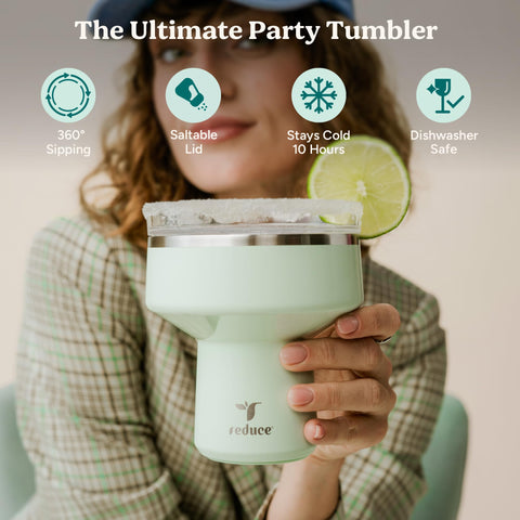 REDUCE Saltini 360-degree lid enables sipping from any angle without spills.