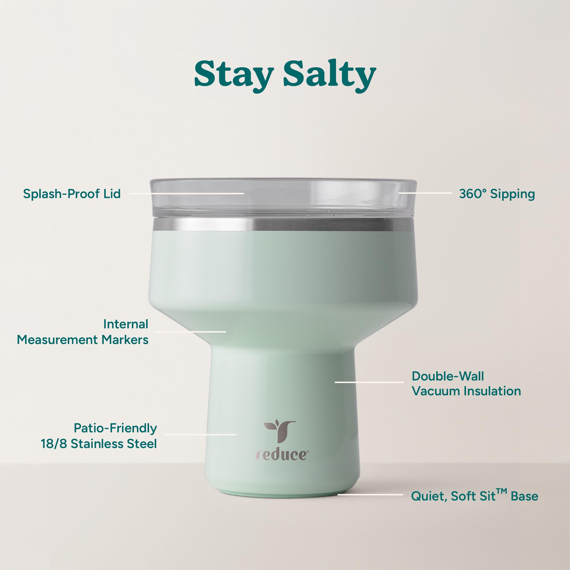 REDUCE Saltini stainless tumbler is shatterproof for safe outdoor entertaining.